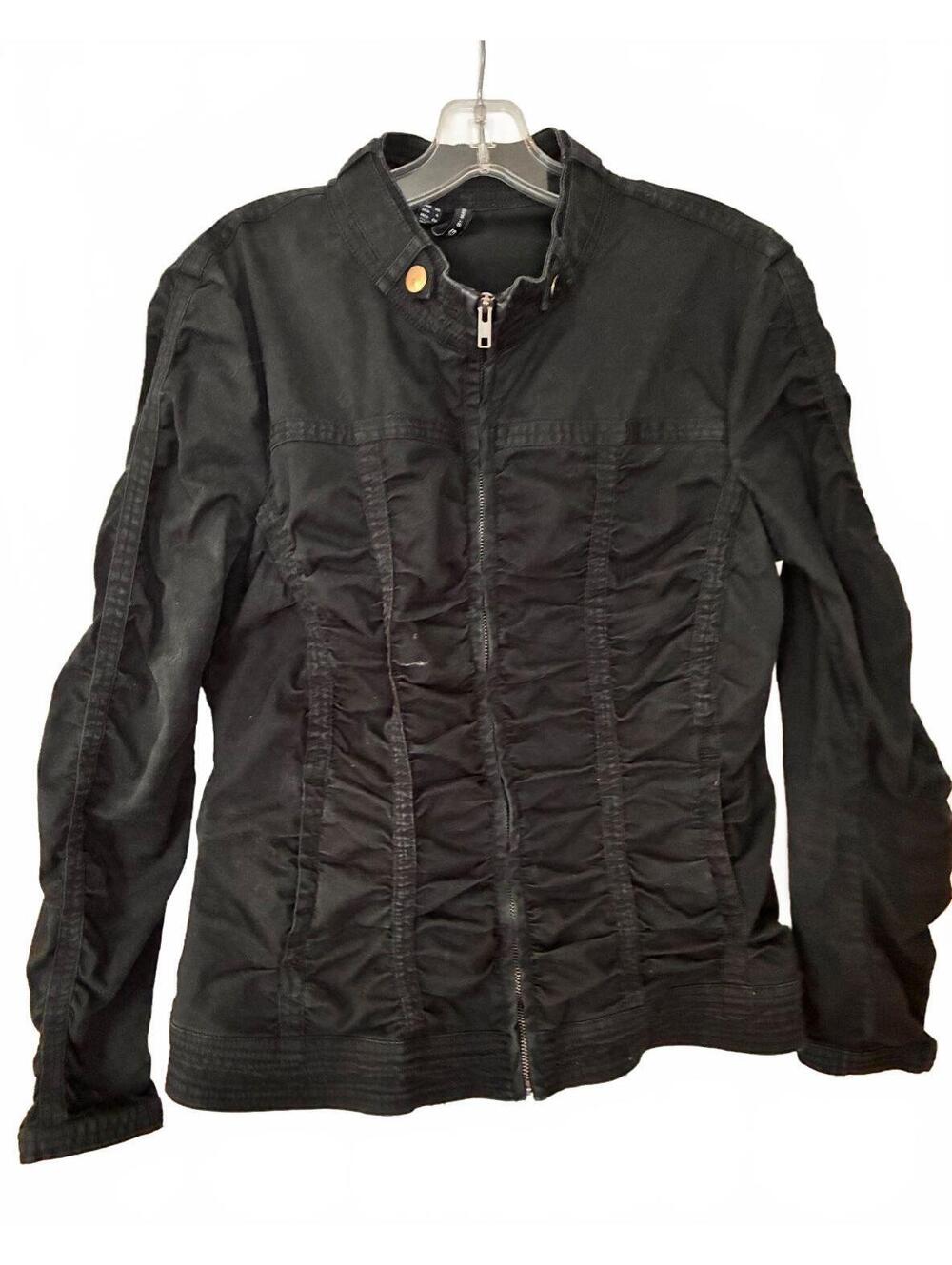 MNG by Mango Black Ruched Cotton Blend Jacket L